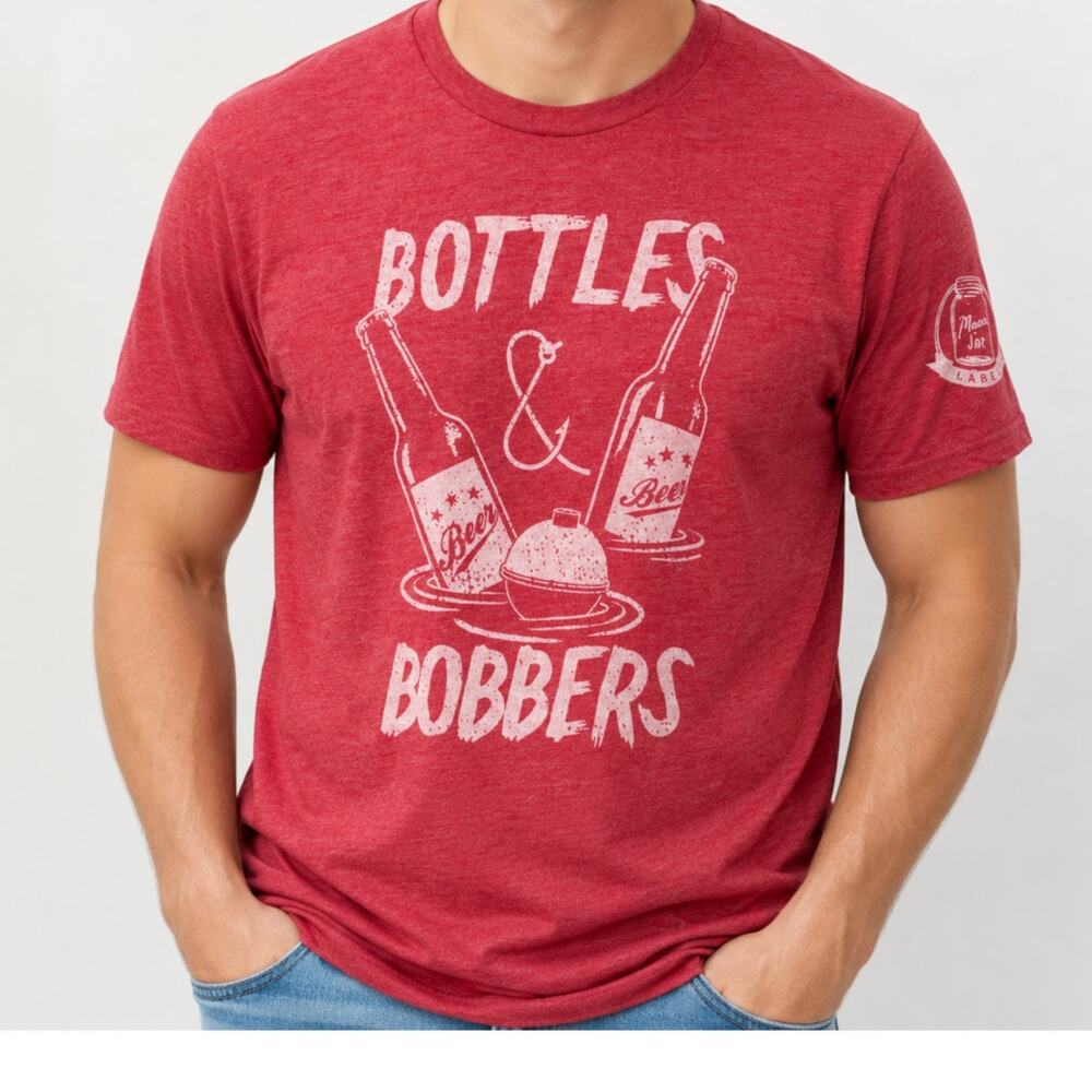 Mason Jar Bottles & Bobbers Graphic Tee Medium & 2XL - NEW